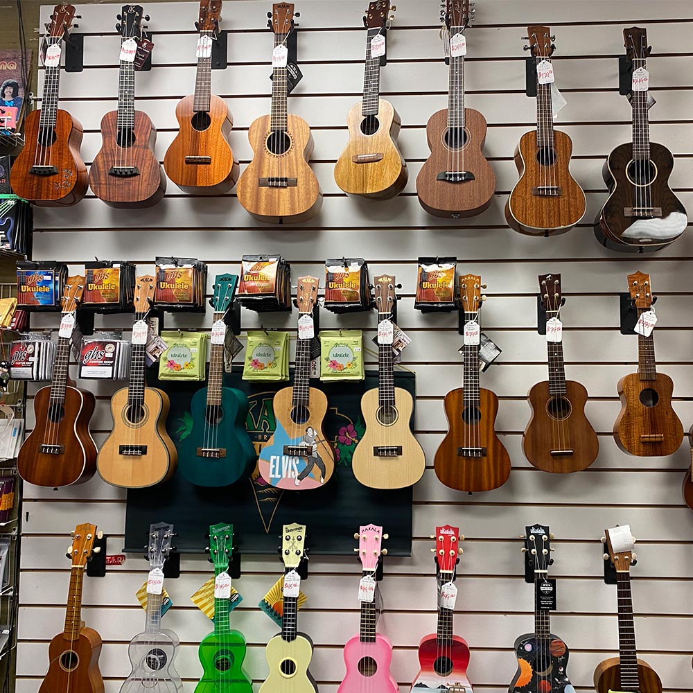 image of ukuleles at westside music hawaii